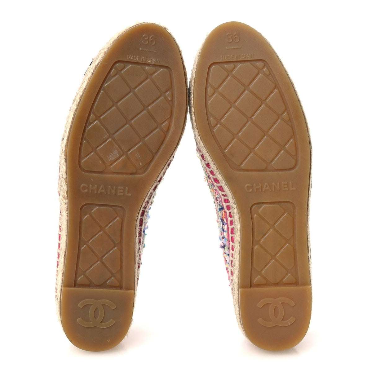 Chanel Cotton Tweed Grosgrain Women's CC Espadrilles 36 Multicolor Black