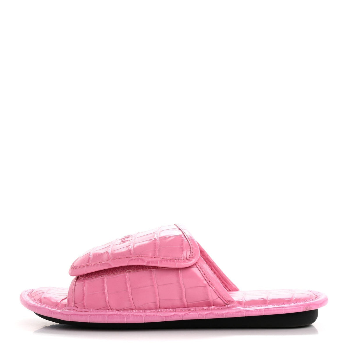 Balenciaga Crocodile Embossed Calfskin Logo Women's Slides 40 Fuxia