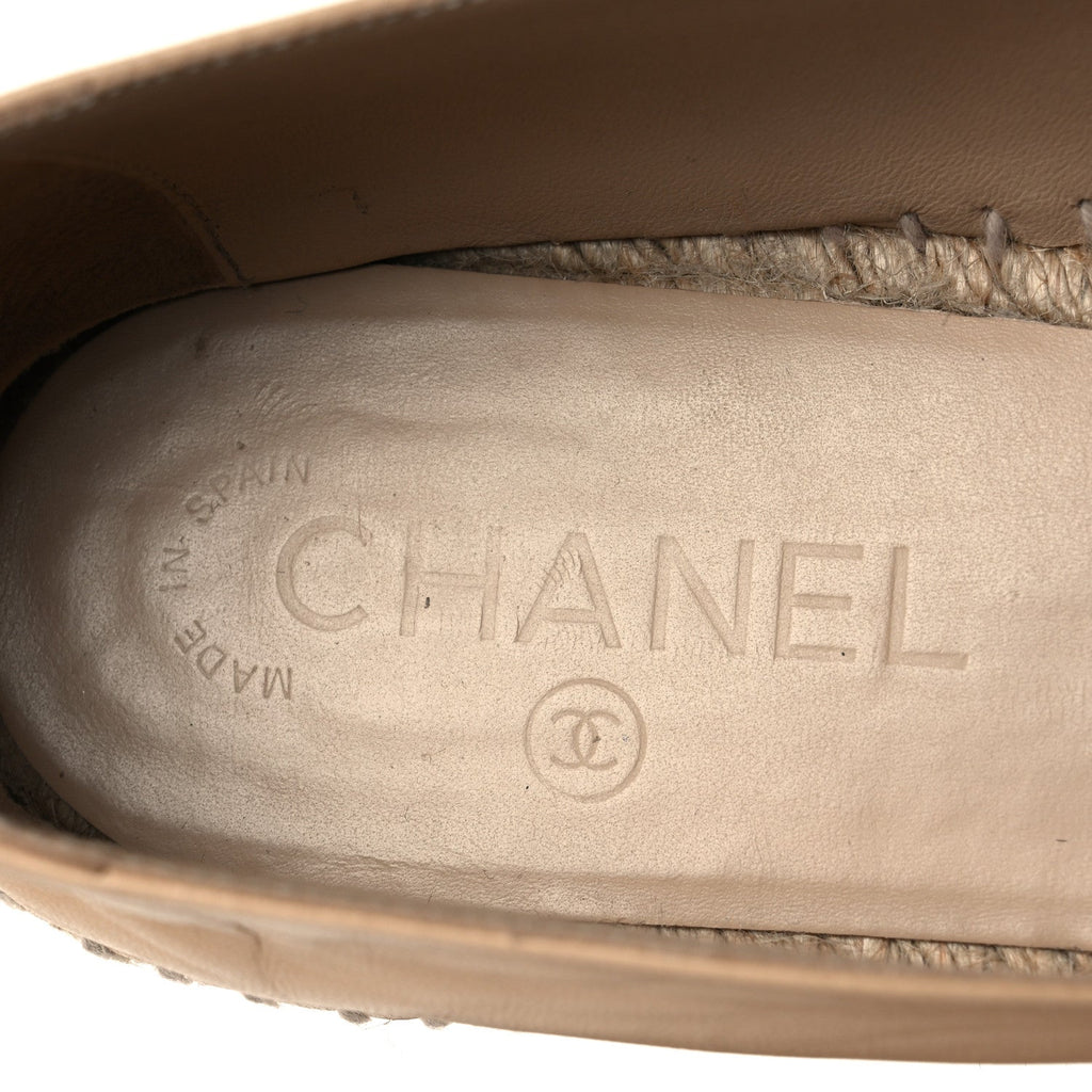 Chanel Lambskin Women's CC Espadrilles 40 Beige Black