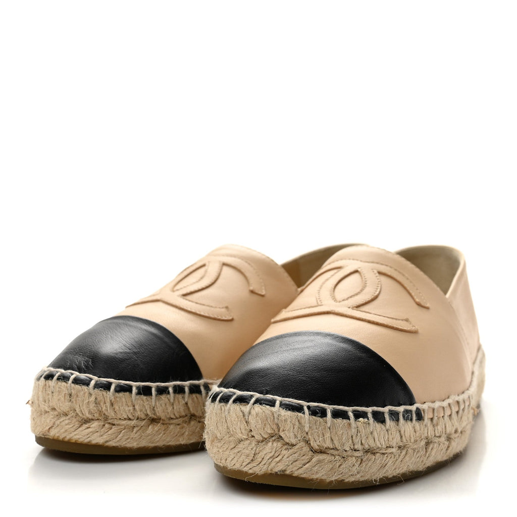 Chanel Lambskin Women's CC Espadrilles 36 Beige Black