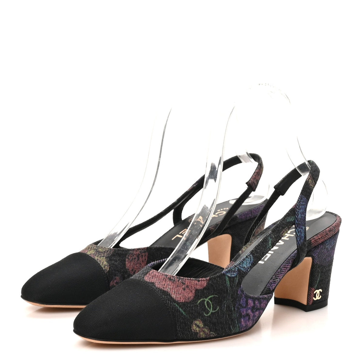 Chanel Denim Grosgrain CC Cap Toe Women's Slingback Pumps