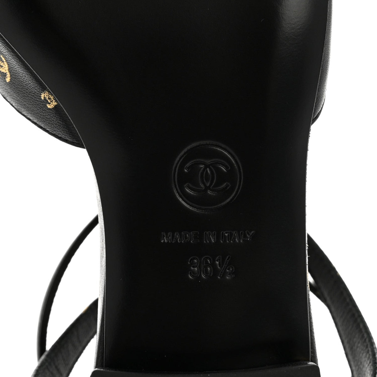 Chanel Lambskin Patent Calfskin Women's Cap Toe CC Slingbacks 36.5 Black Gold