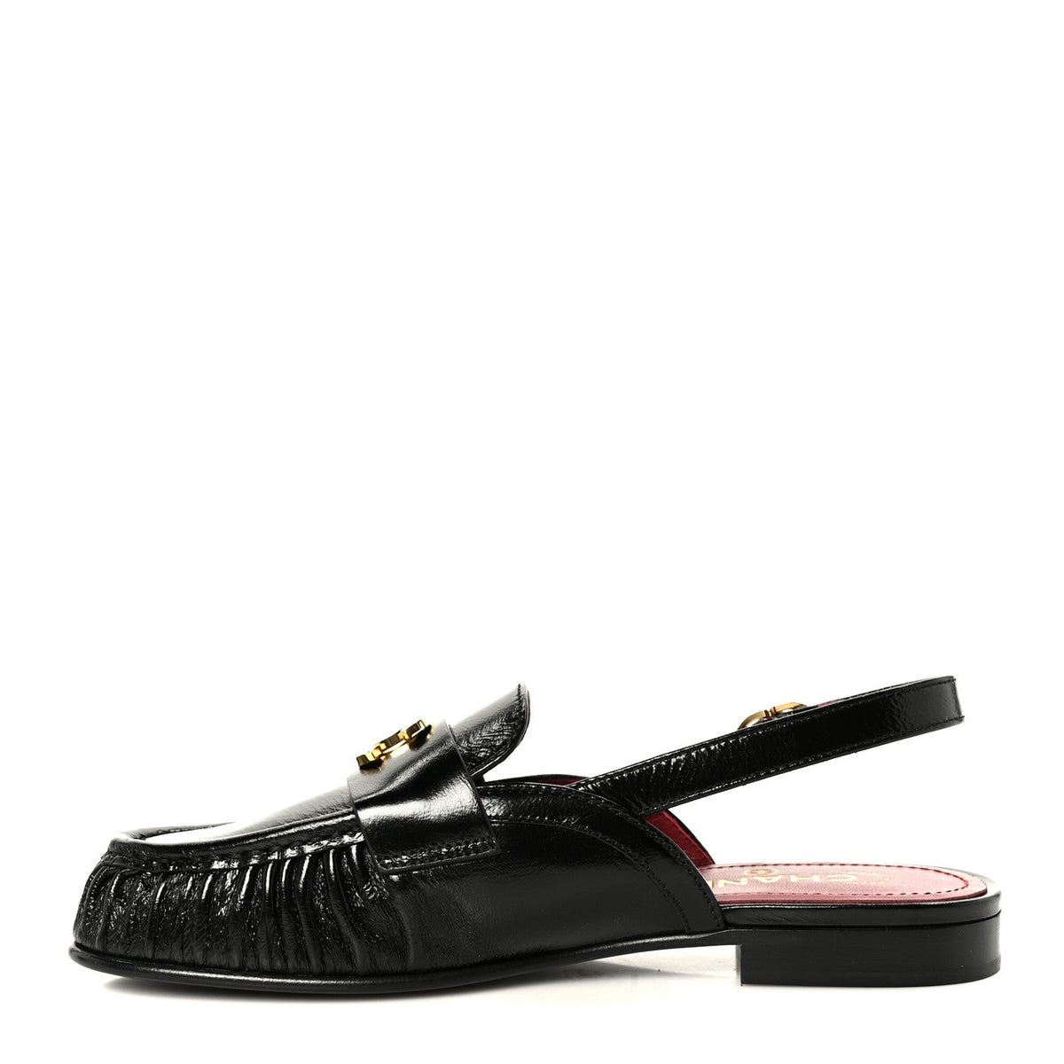 Chanel Crumpled Shiny Lambskin Women's CC Slingback Mocassin 38.5 Black
