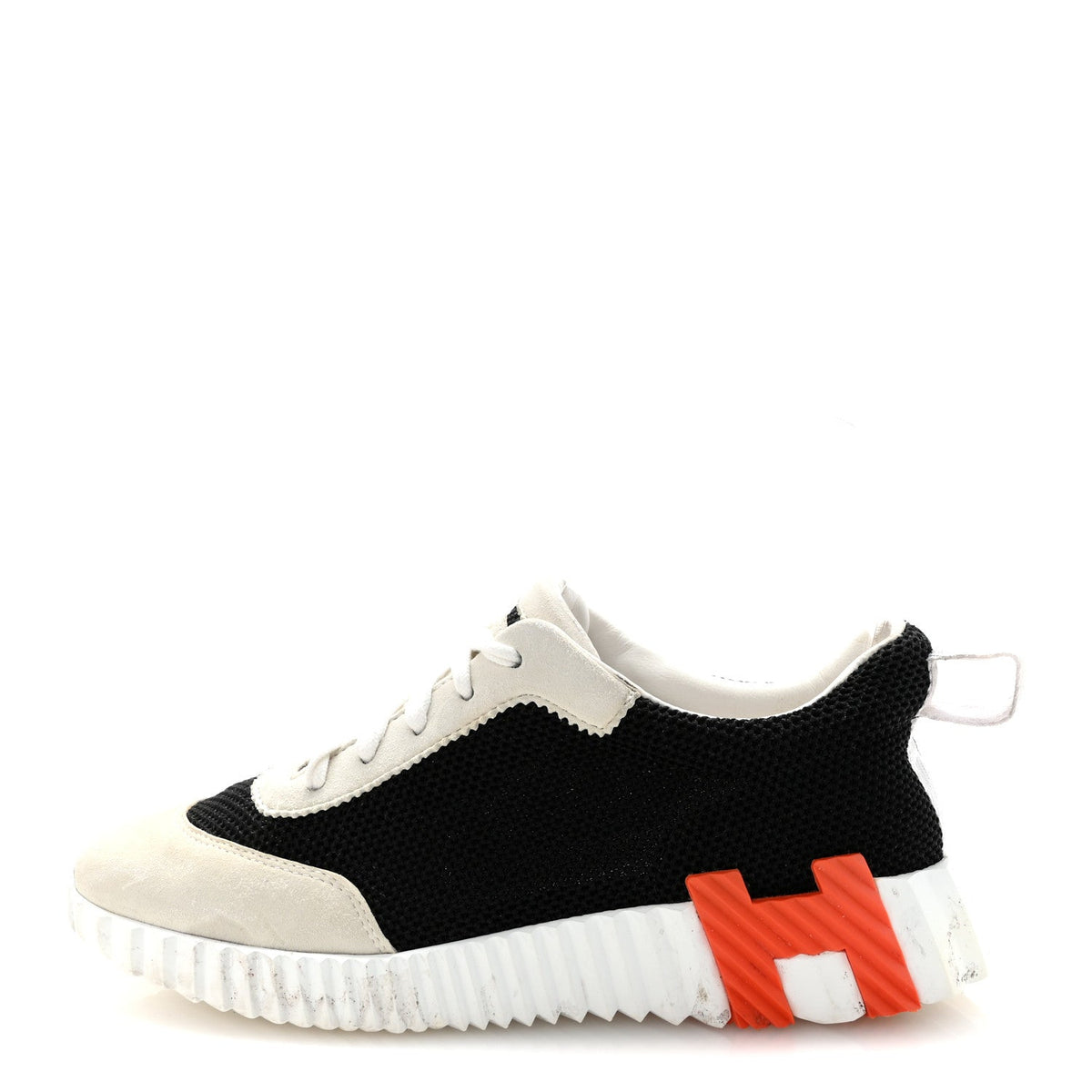 Hermes Air Mesh Suede Goatskin Women's Bouncing Sneakers 35 Black Orange