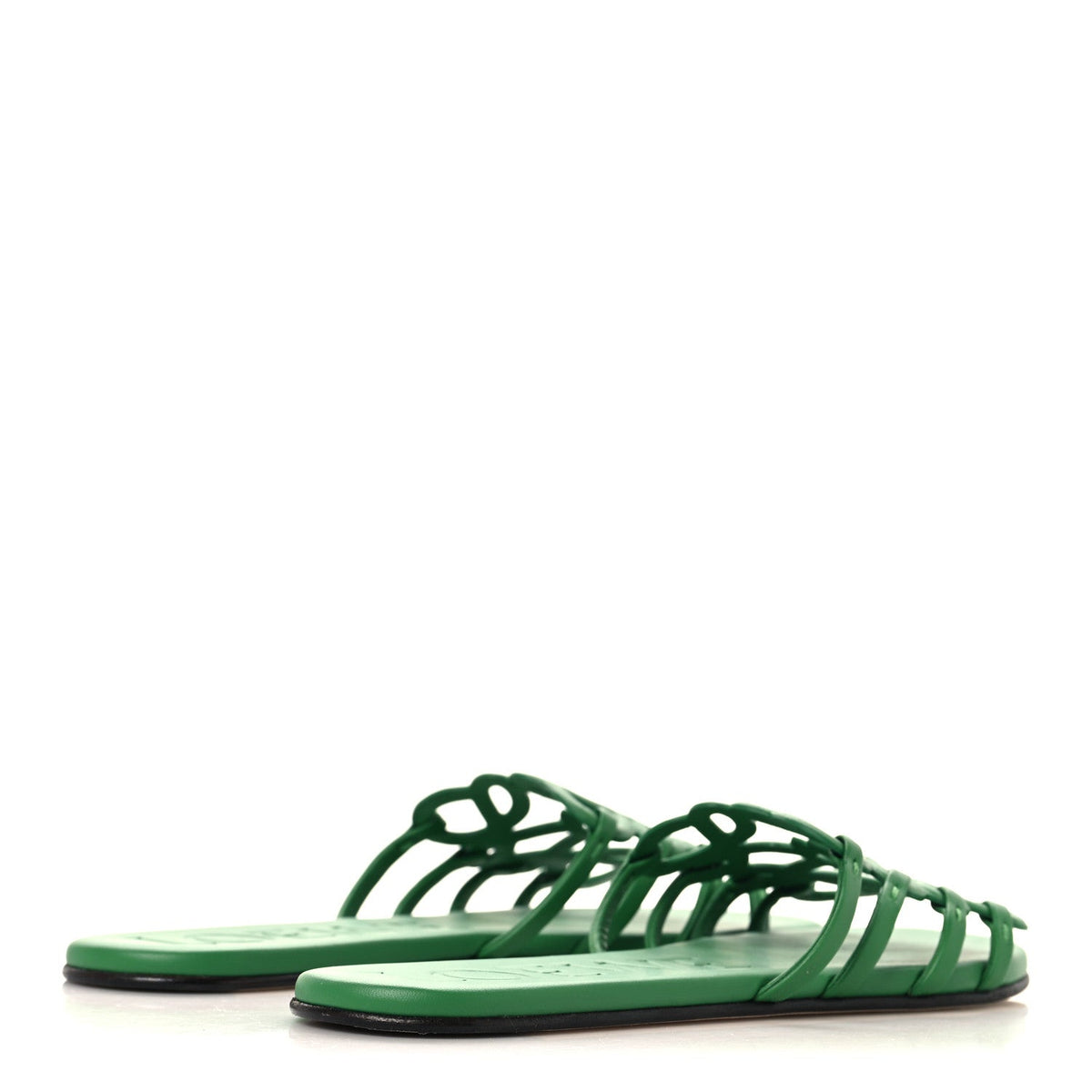 Loewe Calfskin Women's Paula's Ibiza Petal Anagram Caged Slide Sandals 38 Green