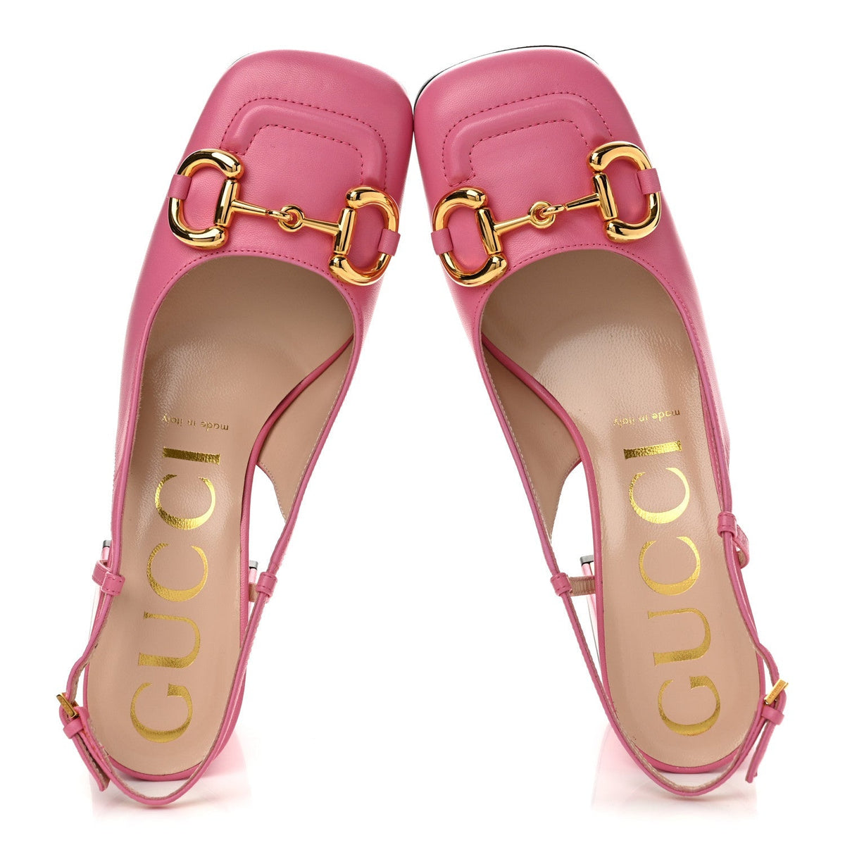 Gucci Malaga Kid Women's Horsebit Slingback Pumps 37.5 Pink
