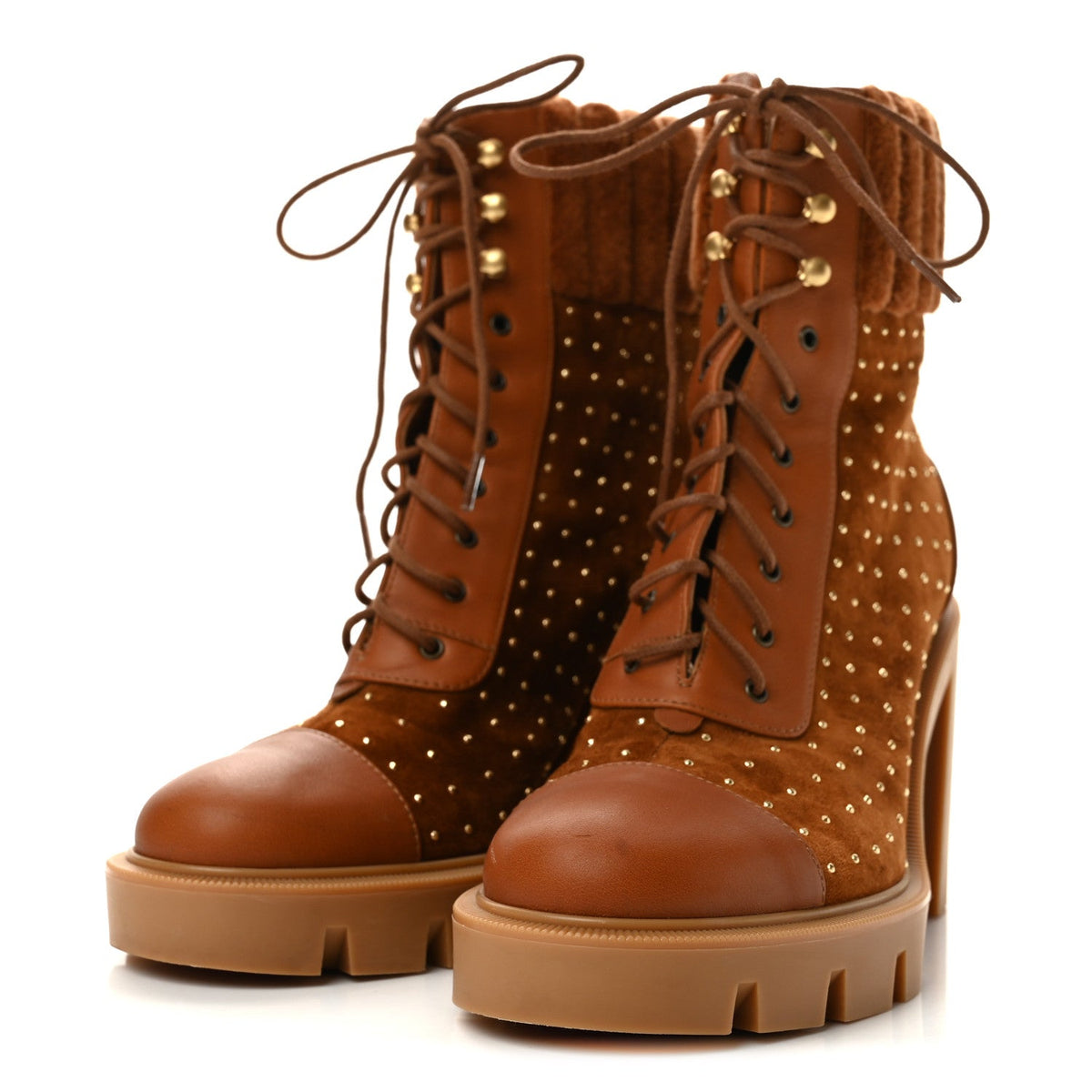 Christian Louboutin Suede Women's Studded Dakita Lug 70 Boots 36 Gold