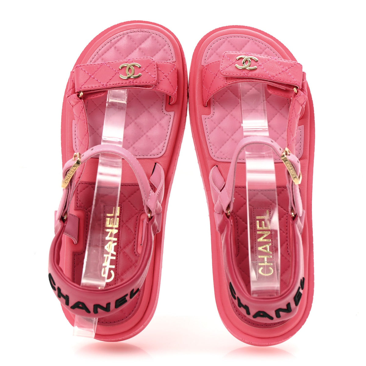 Chanel Lambskin Logo Women's Platform Sandals 39 Pink Red