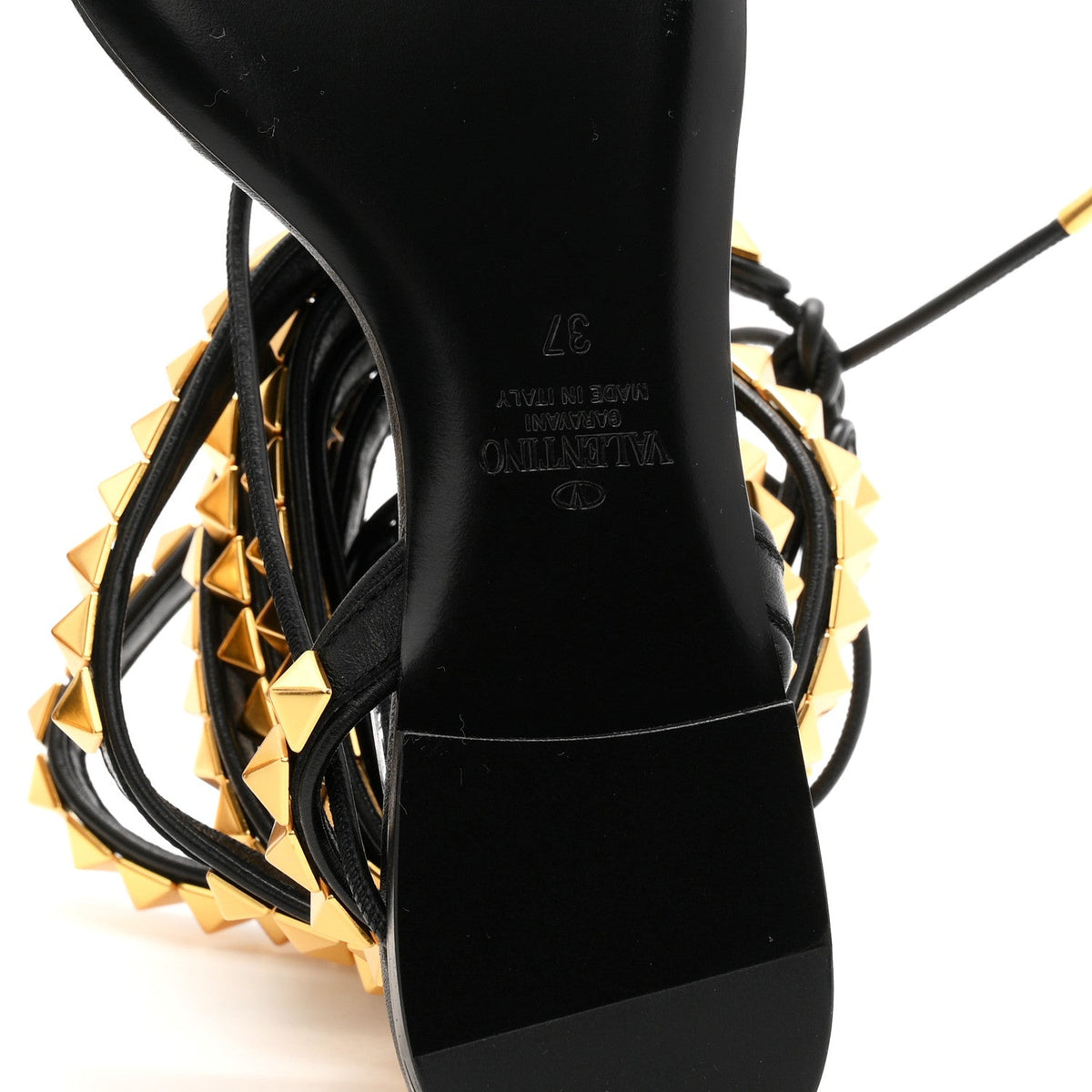 Valentino Garavani Calfskin Women's Rockstud No Limit Gladiator Flat Sandals 37 Black