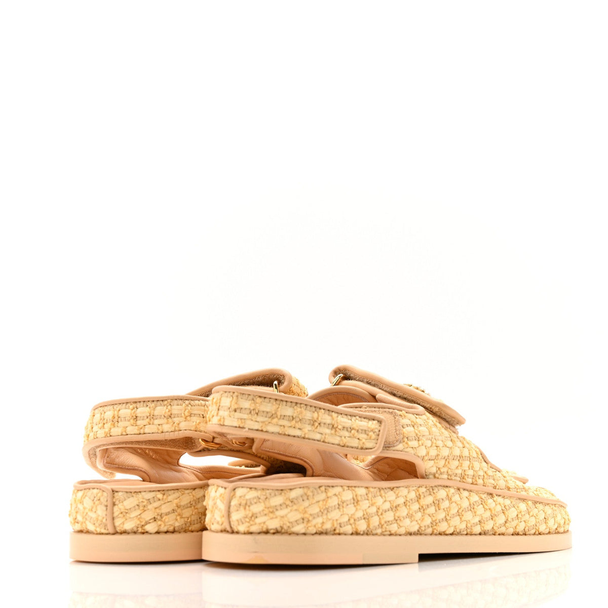 Chanel Braided Fabric Women's Velcro Dad Sandals 38.5 Beige