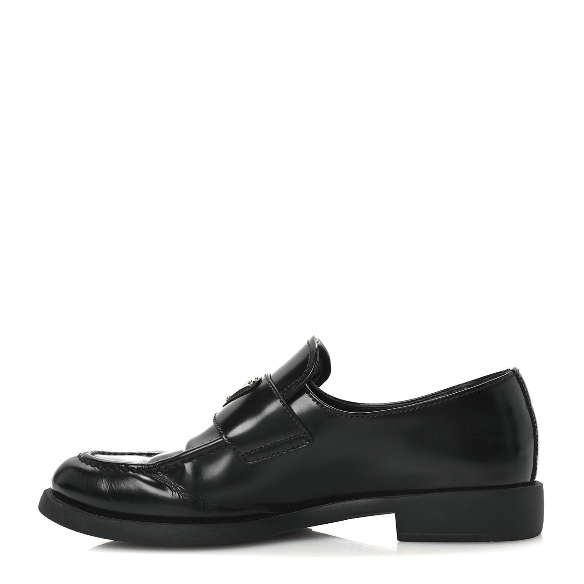Prada Spazzolato Metal Triangle Logo 20mm Women's Loafers Black