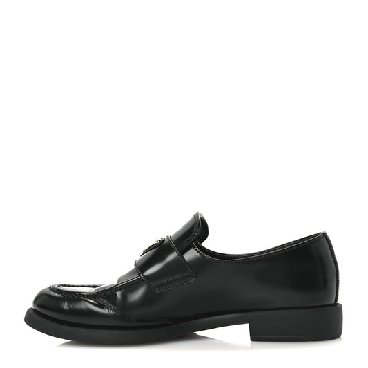 Prada Spazzolato Women's Metal Triangle Logo 20mm Loafers 40 Black