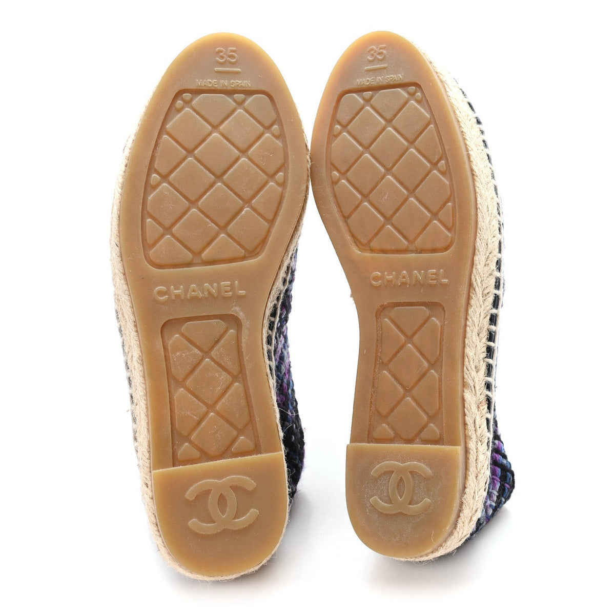 Chanel Tweed Grosgrain Women's CC Espadrilles 35 Purple Black Navy