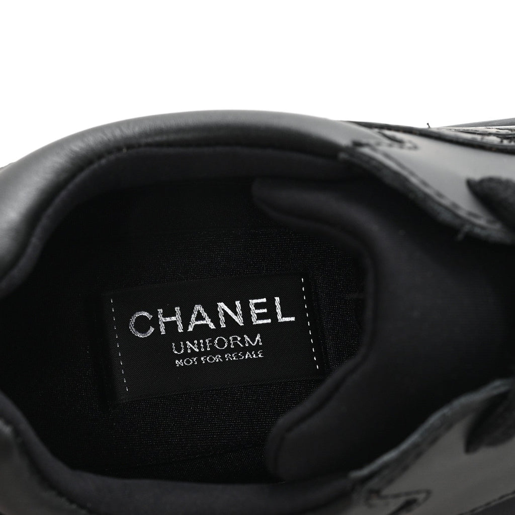 Chanel Calfskin Lambskin Women's CC Uniform Sneakers 41 Black