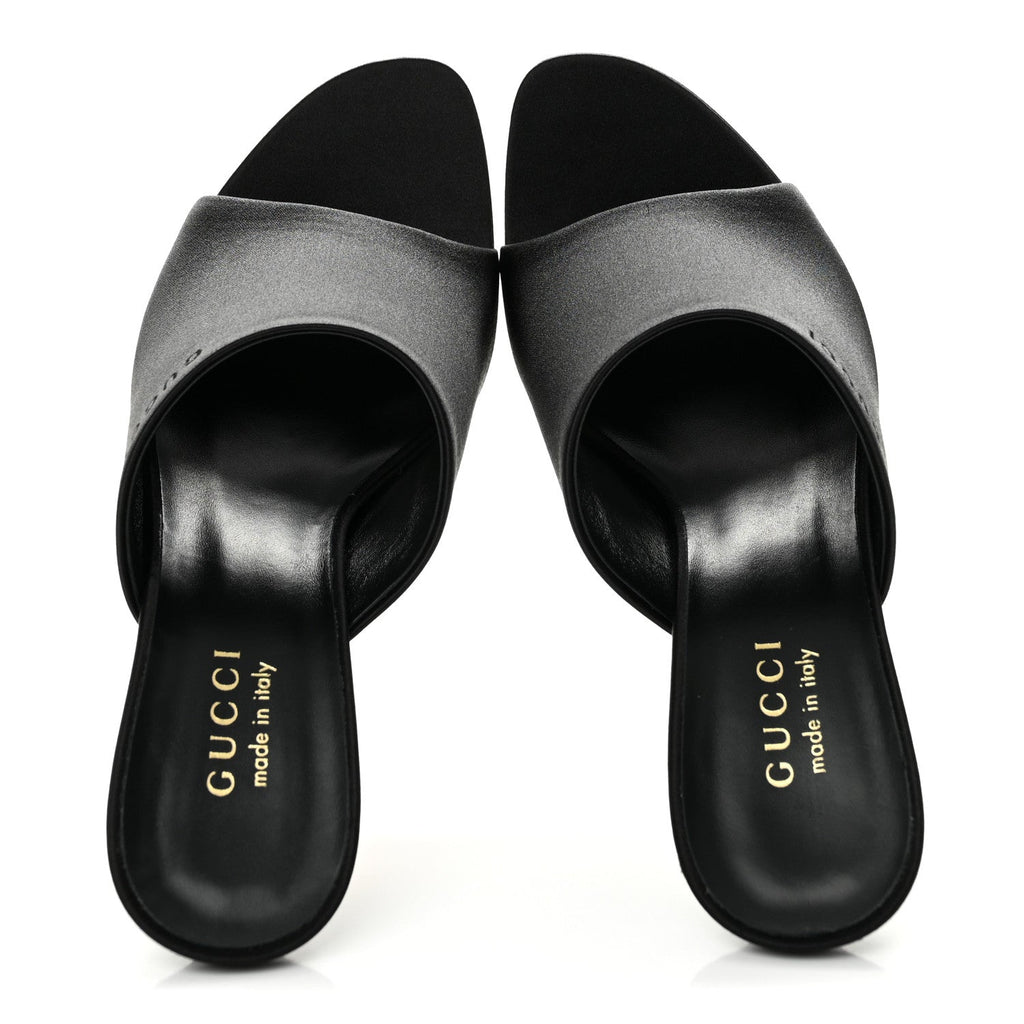 Gucci Satin Silk Women's Logo Sandal Pumps 38 Black