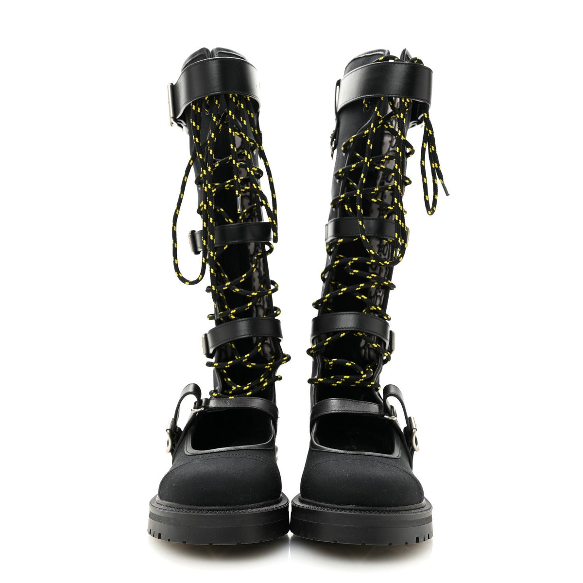 Christian Dior Technical Fabric Women's Dioranger Lace Up High Boots 39.5 Black