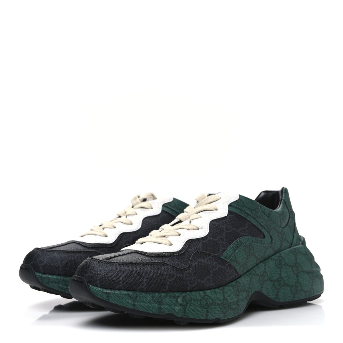 Gucci GG Supreme Monogram Men's Rhyton Sneakers 8.5 Black Green