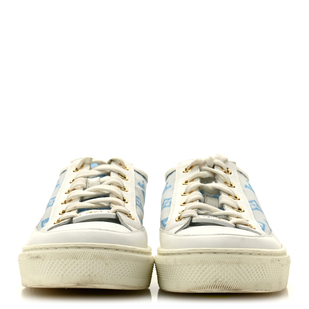 Louis Vuitton Technical Fabric Calfskin Women's Monogram Stellar Sneakers 35 Blue