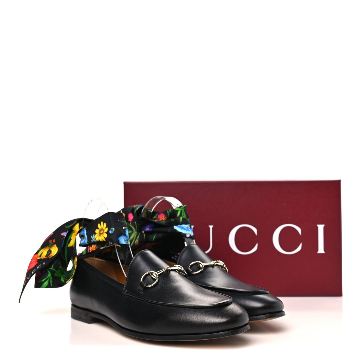 Gucci Betis Glamour Calfskin Silk Women's Jordaan Loafers 38 Black Multicolor