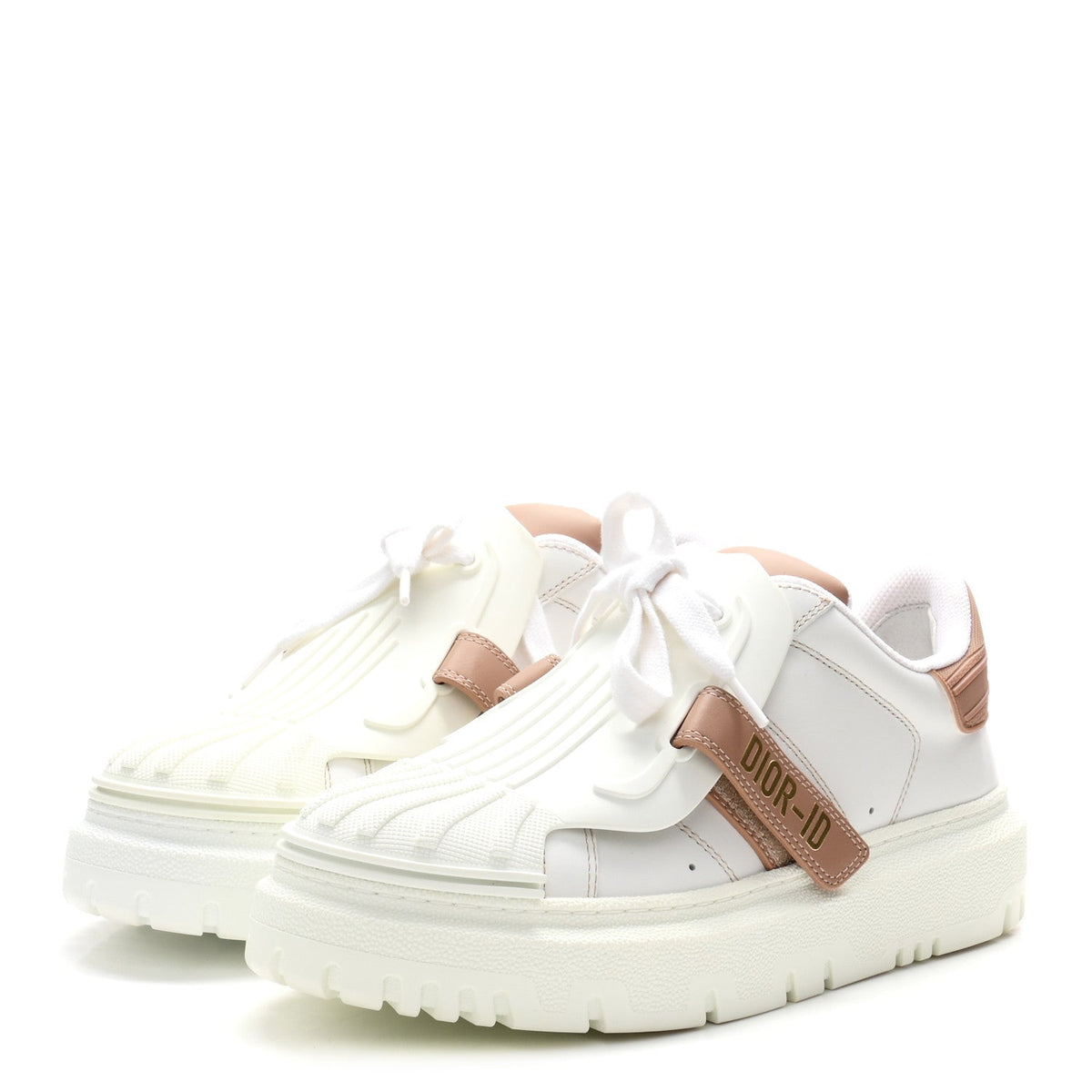 Christian Dior Calfskin Women's Dior-ID Platform Sneakers 37.5 White Nude