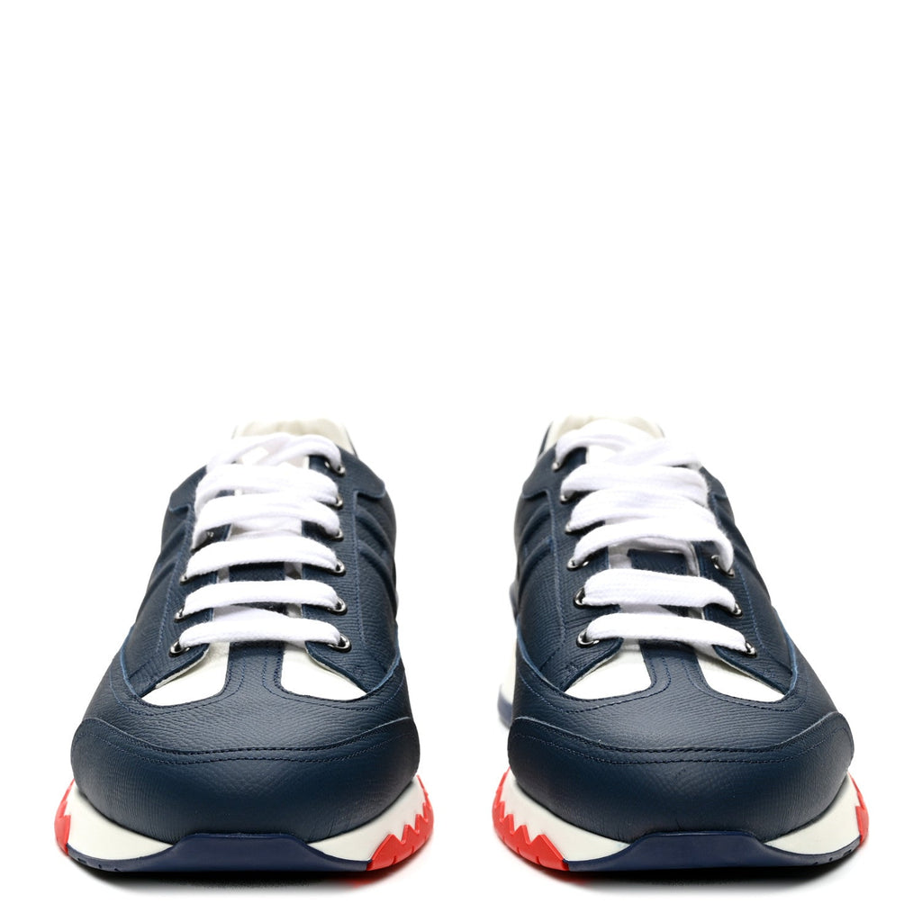 Hermes Epsom Calfskin Men's Trail Sneakers 42 Indigo White