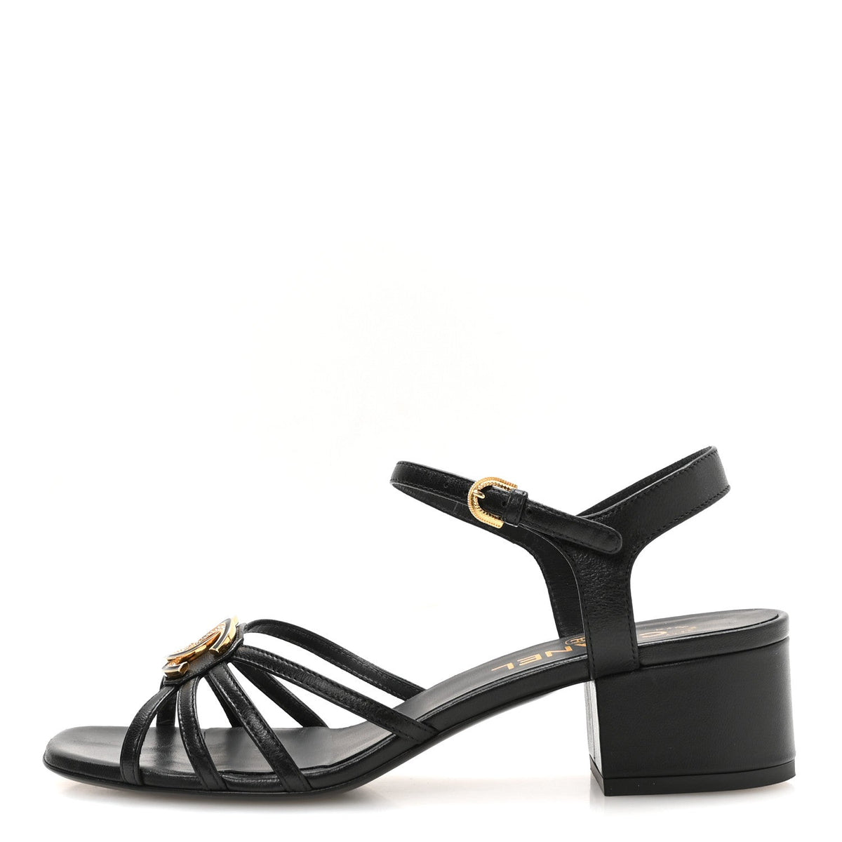 Chanel Lambskin Crystal CC Women's Sandals 37.5 Black