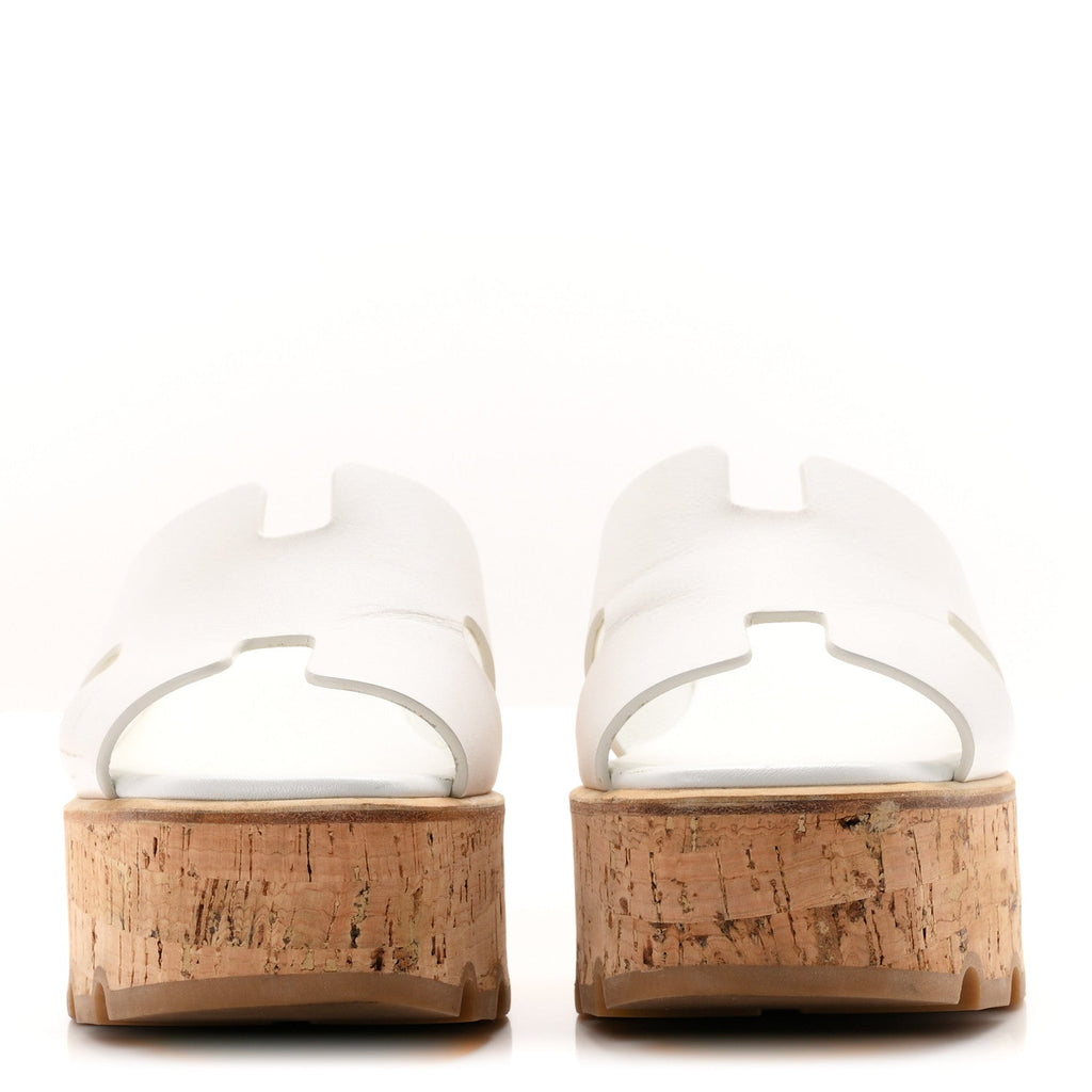 Hermes Calfskin Cork Women's Eze 30 Sandals 37 White