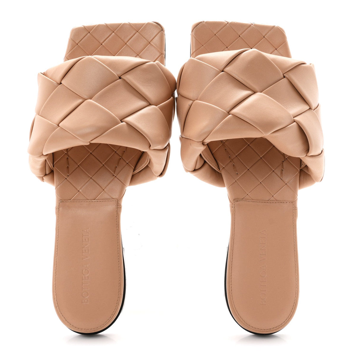 Bottega Veneta Nappa Women's Maxi Intrecciato Lido Flat Sandals 37 Tan
