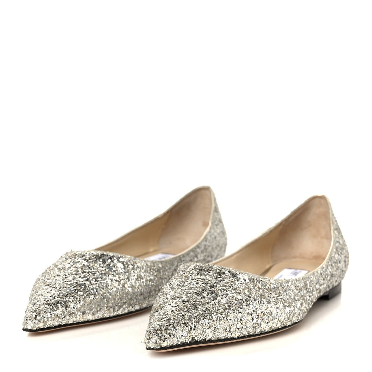 Jimmy Choo Glitter Mesh Women's Love Flats 36 Silver Sparks