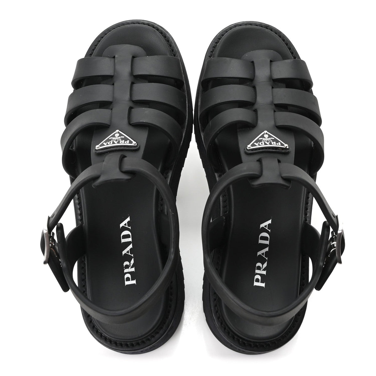 Prada Foam Rubber Women's Soft Cage Triangle Logo Sandals 39 Black