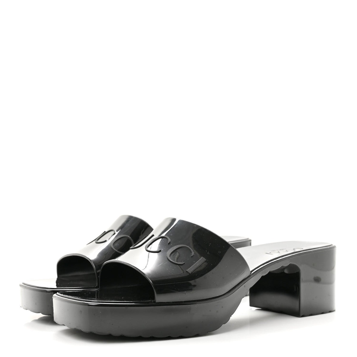 Gucci Rubber Logo Women's Platform Slide Sandals 38 Black