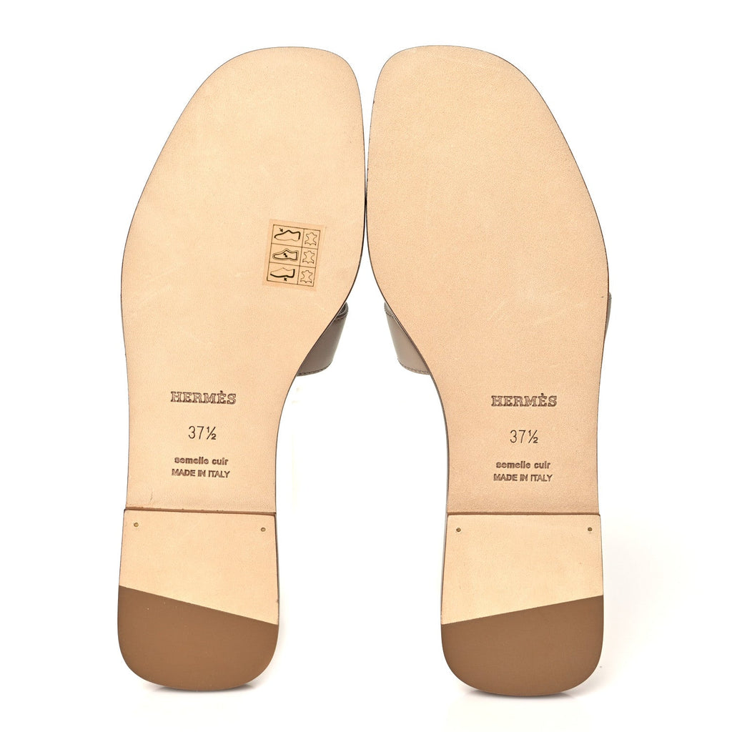 Hermes Box Calfskin Women's Oran Sandals 37.5 Beige Nude