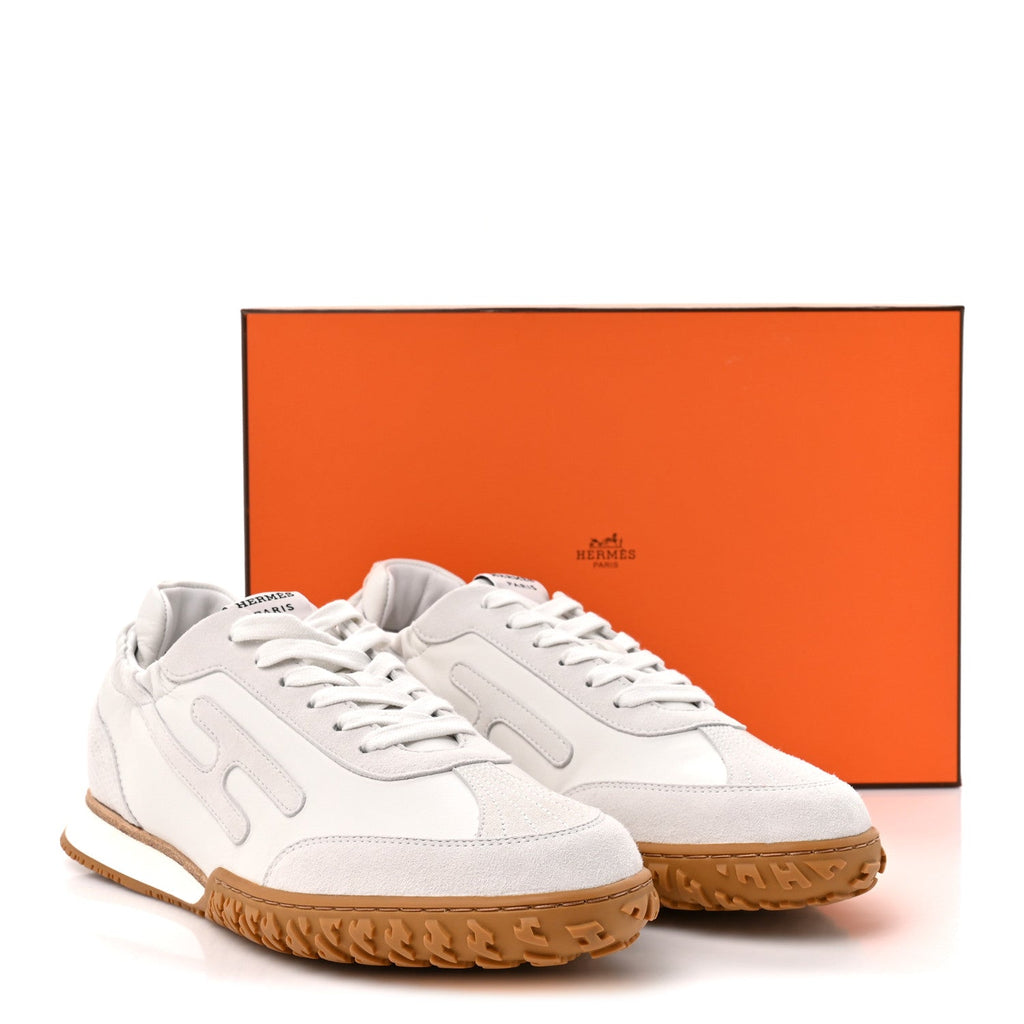 Hermes Nappa Suede Goatskin Women's Jet Sneakers 40.5 White