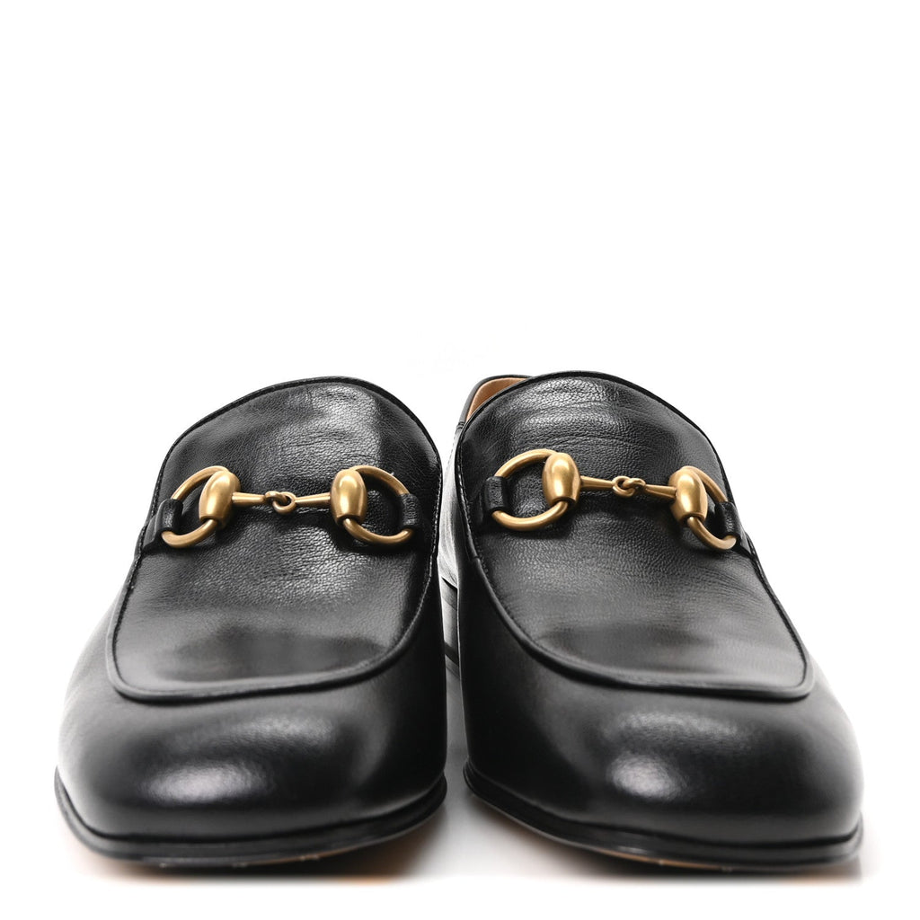 Gucci Goatskin Women's Horsebit Mid-Heel Loafers 37 Black