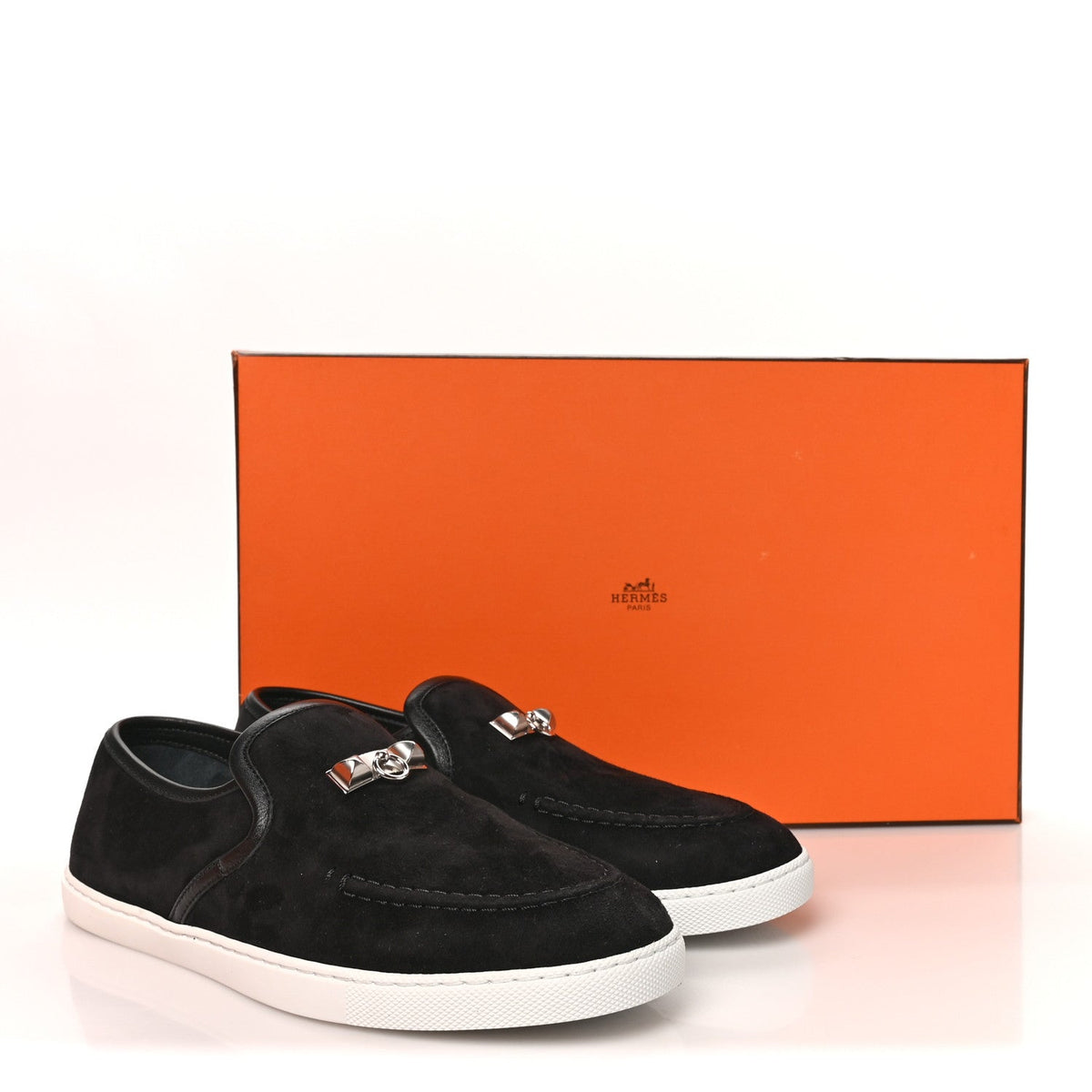 Hermes Suede Goatskin Nappa Women's Jour Loafers 38 Black