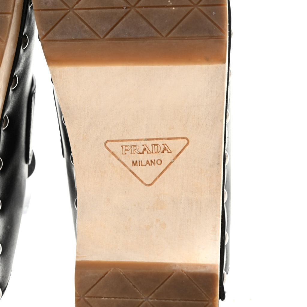 Prada Calfskin Women's Metal Triangle Logo 45mm Clogs 40 Black