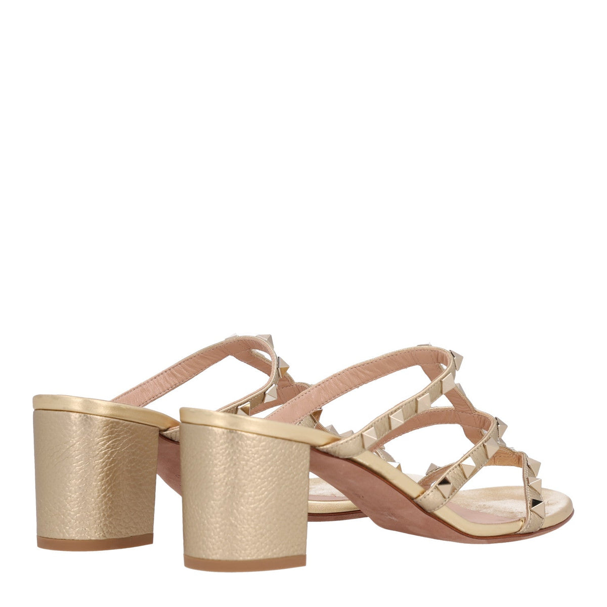 Valentino Garavani Metallic Pebbled Calfskin Women's Rockstud Caged Slide Sandals 40 Mekong