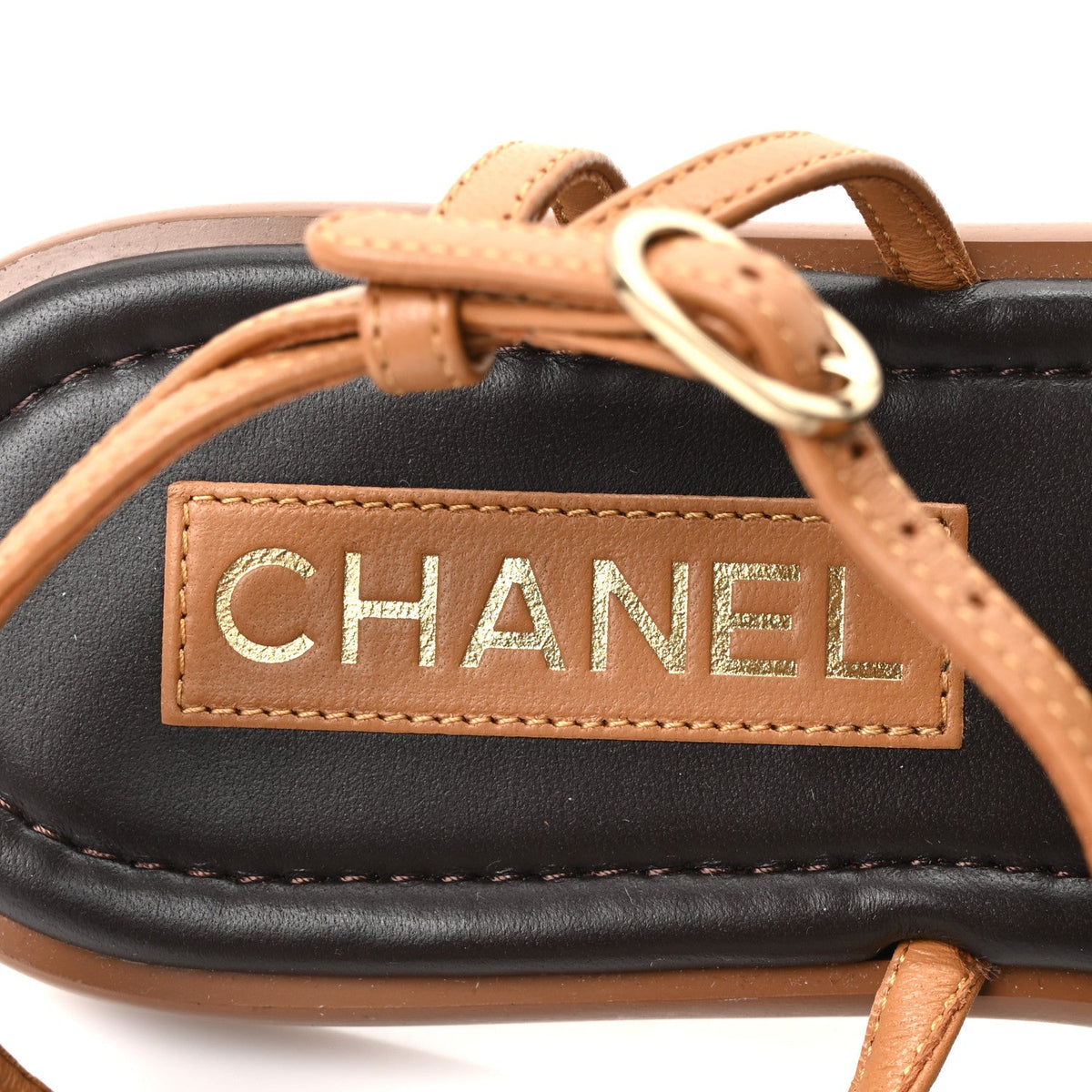 Chanel Lambskin Cord Chain CC Women's Sandals 37 Brown Black Ivory