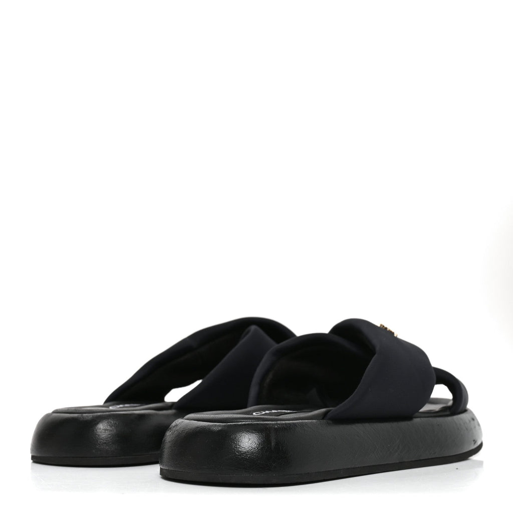 Chanel Fabric Women's CC Mules Sandals 38 Black