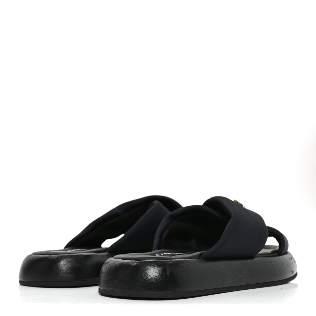 Chanel Fabric Women's CC Mules Sandals 38 Black
