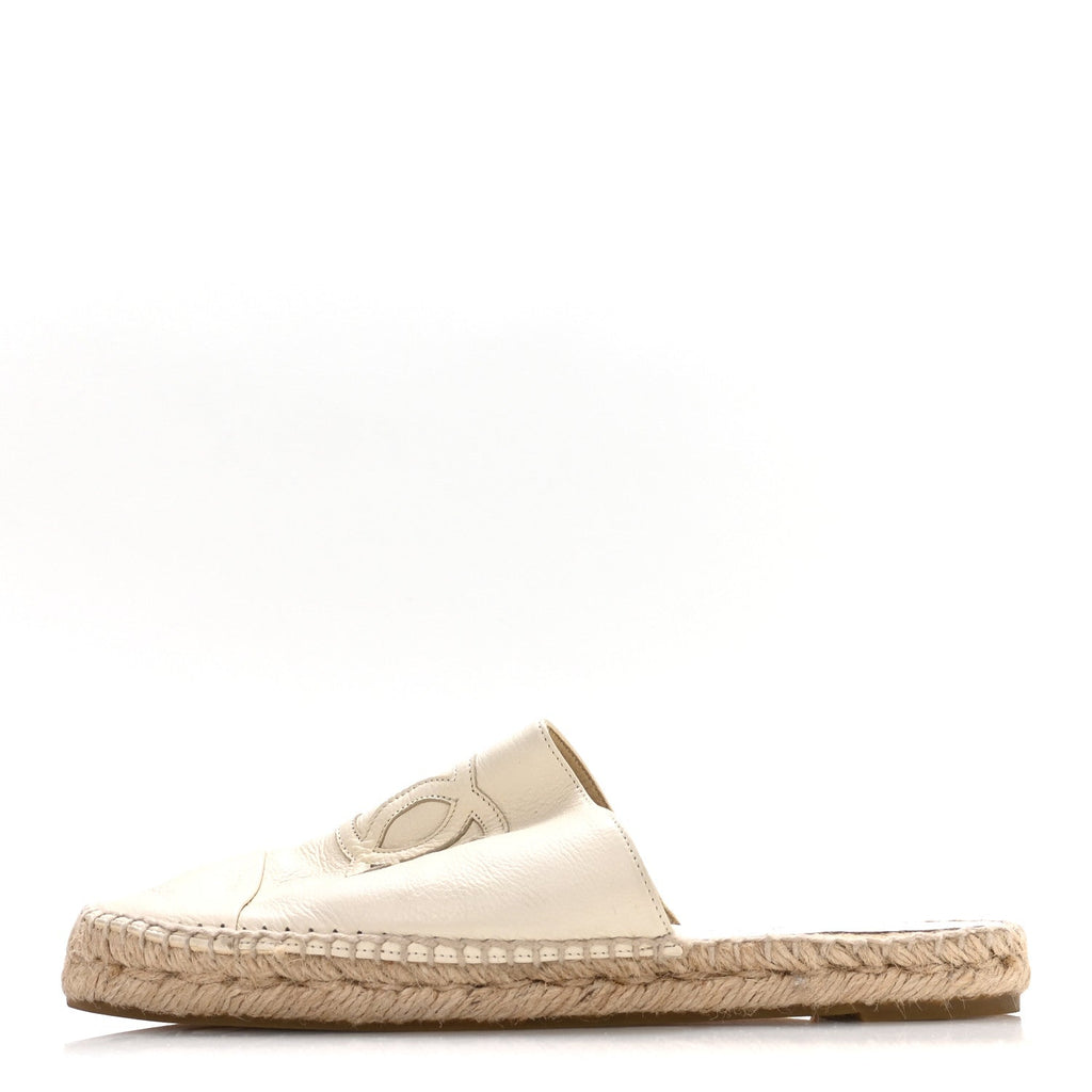 Chanel Calfskin Women's CC Espadrille Mules 40 Ivory