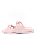 Shiny Calfskin Quilted Velcro Dad Crystal CC Slide Sandals Light Pink