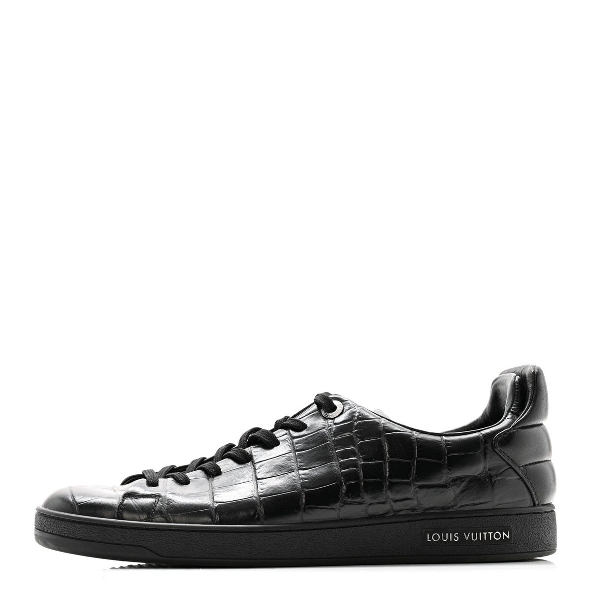 Calfskin Crocodile Embossed Frontrow Sneakers 8 Black