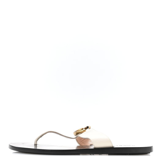 Gucci Calfskin Women's GG Marmont Thong Sandals 36.5 Mystic White