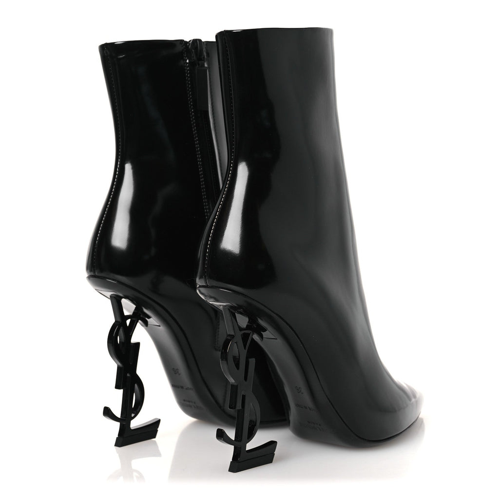 Saint Laurent Glazed Calfskin Women's Opyum Ankle Boots 36 Black