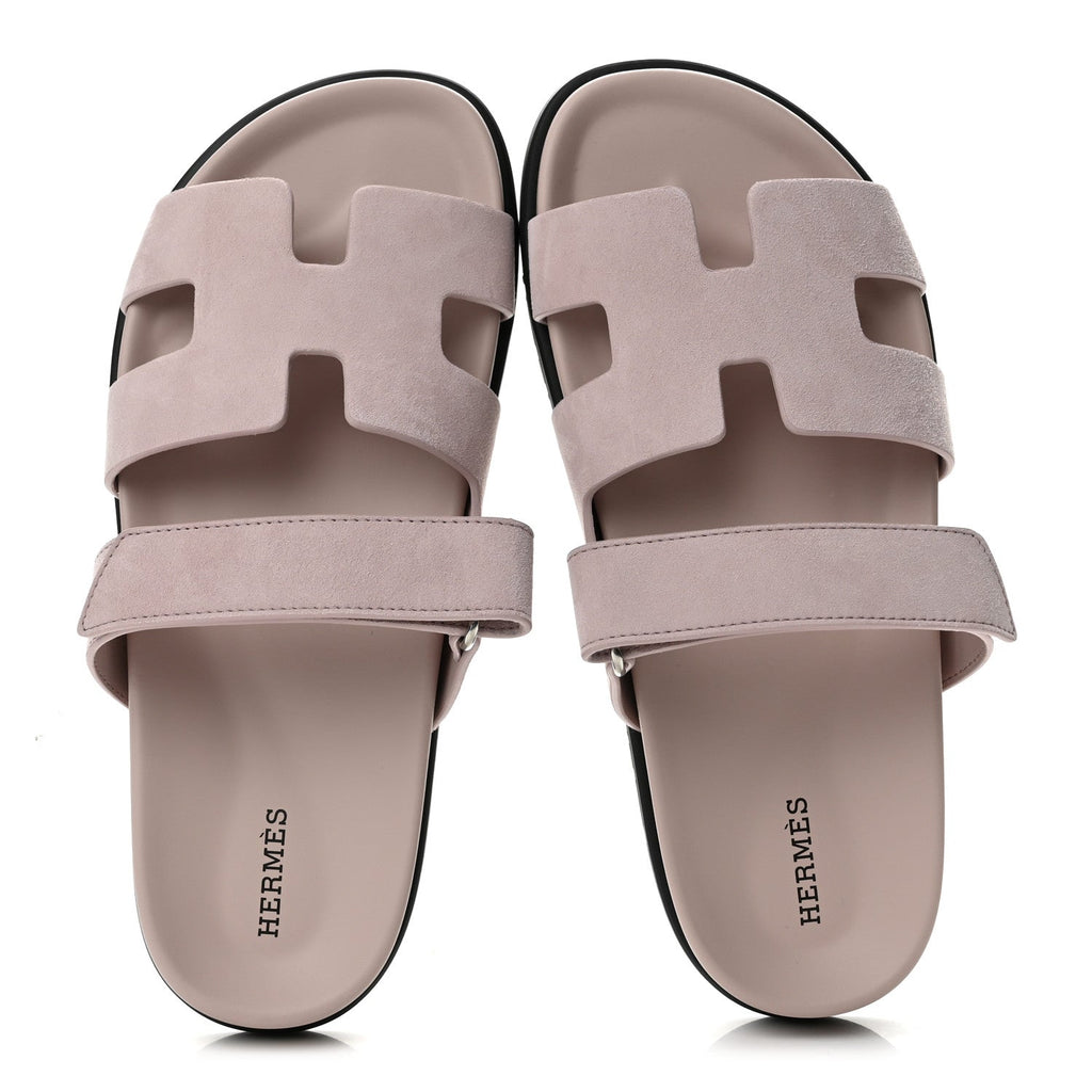 Hermes Suede Goatskin Women's Chypre Sandals 39 Rose Porcelaine