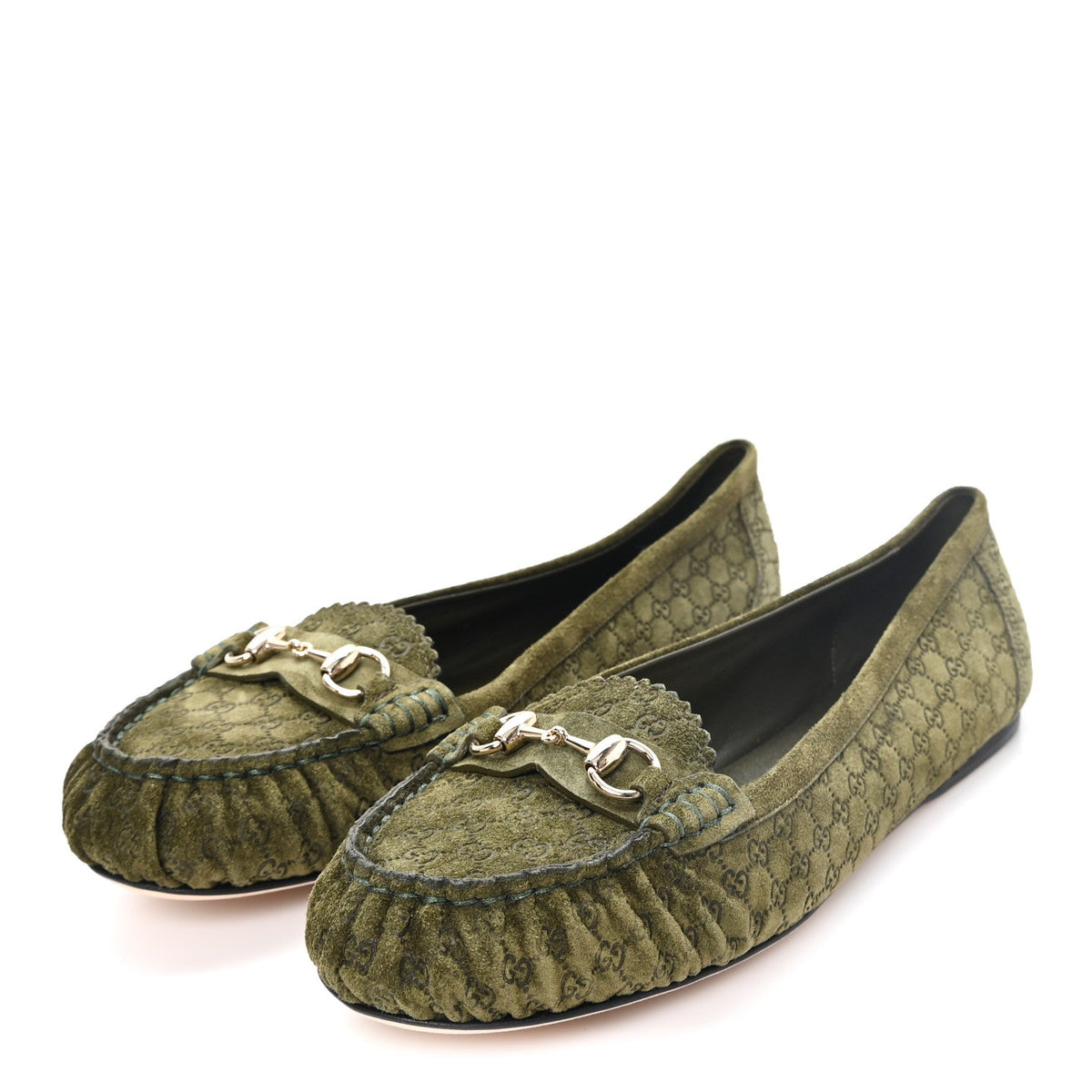 Gucci Suede Women's Micro GG Horsebit Kensington Loafers 38.5 Green