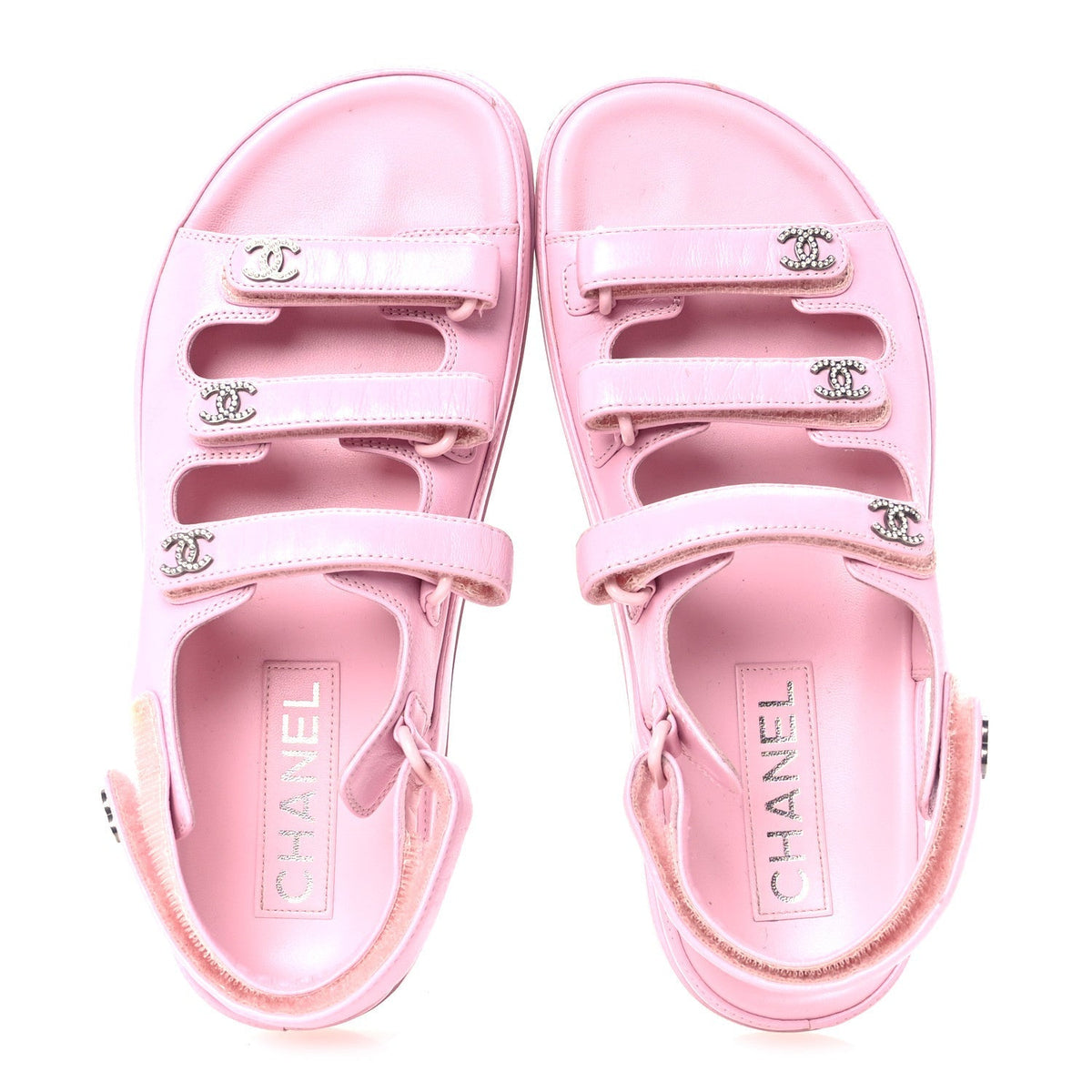 Chanel Lambskin Crystal Women's CC Dad Sandals 35.5 Light Pink