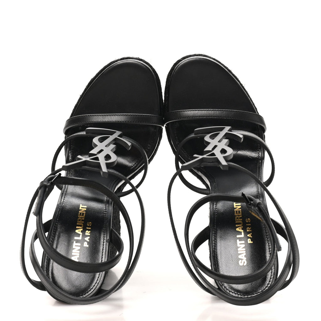 Saint Laurent Calfskin Women's Cassandra Espadrille 105mm Wedges 36 Black