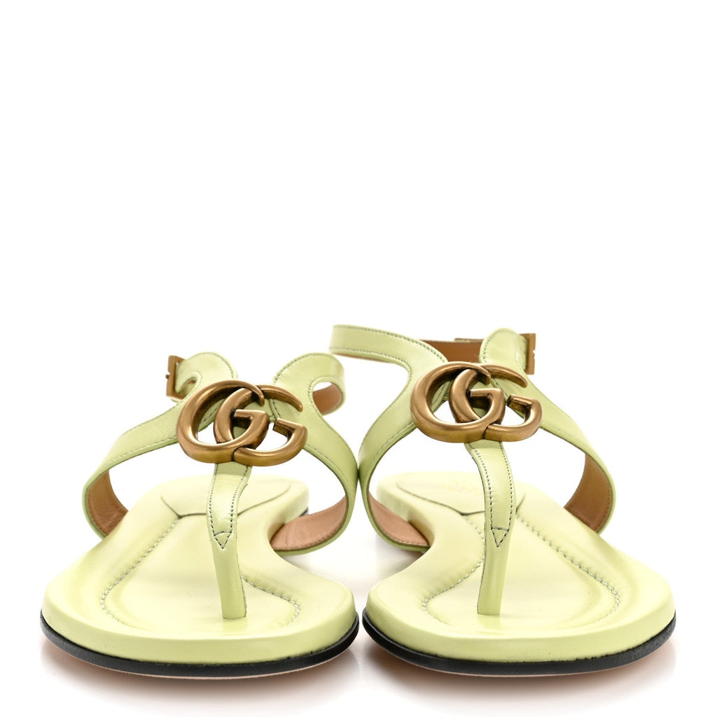 Gucci Calfskin Women's Double G Thong Flat Sandals 35 Pistachio Green